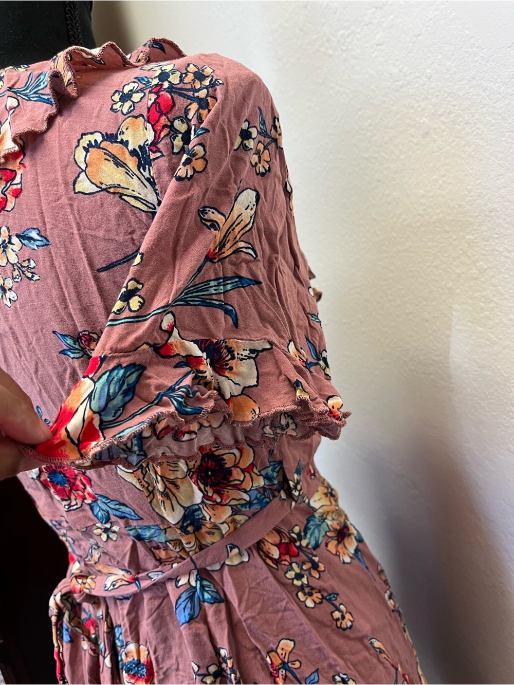 Flying Tomato Dusty Rose Floral Wrap Mini Dress - Picture 9 of 12